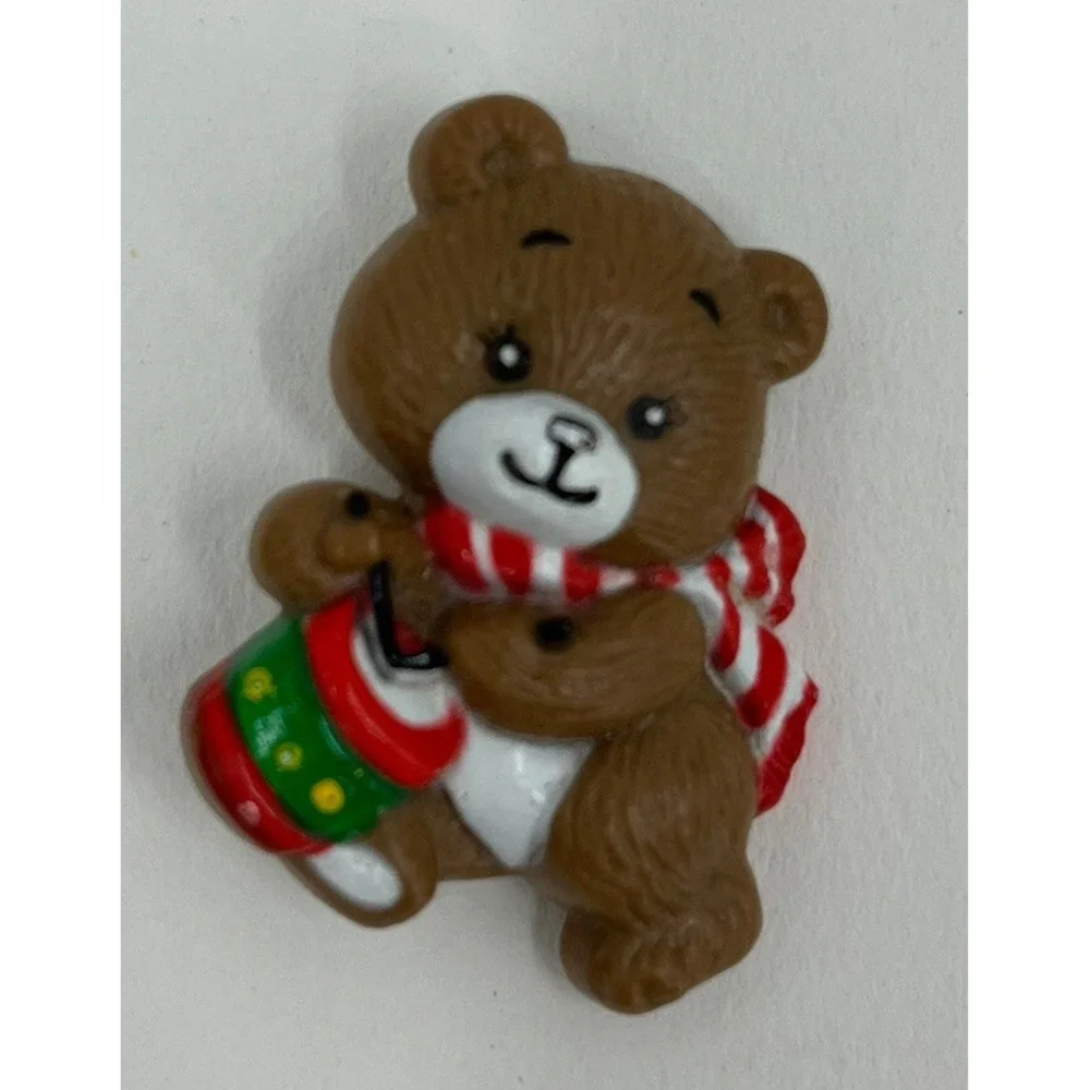 Vintage Russ Christmas Pins Brooches 3 Teddy Bears Holiday Teddies Mint 1980s